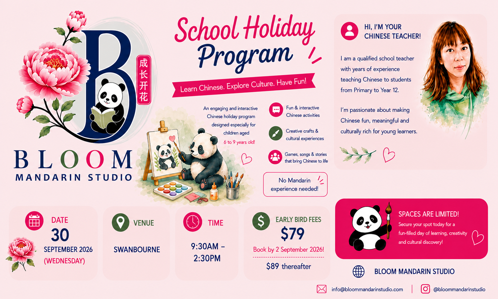 Bloom Mandarin Studio school holiday program poster